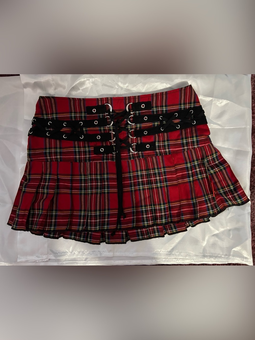 Tripp nyc Red Plaid Mini Skirt with Black Lace-Up